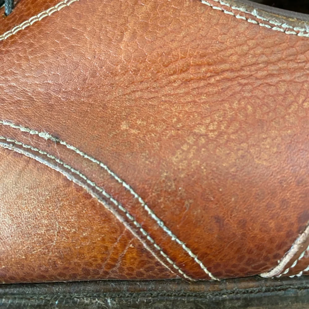 VINTAGE Zelli Cognac Pebbled Leather Moustache Clipper Split Apron Toe Derby 10M